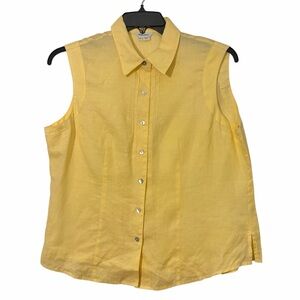 Appraisal Women Yellow Button Front Sleeveless 100% Ramie Top Casual Size XL